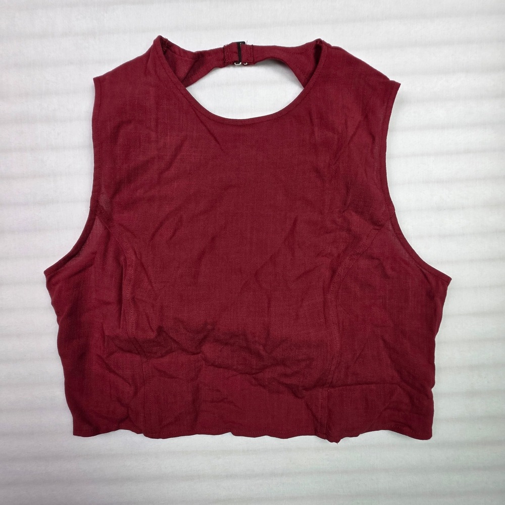 Halara Womens XL Burgundy Red Open Back Tie Hem Sleeveless Crop Top